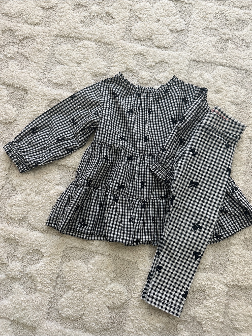 Crewcuts Black & White Gingham Tiered Top and Leggings Set